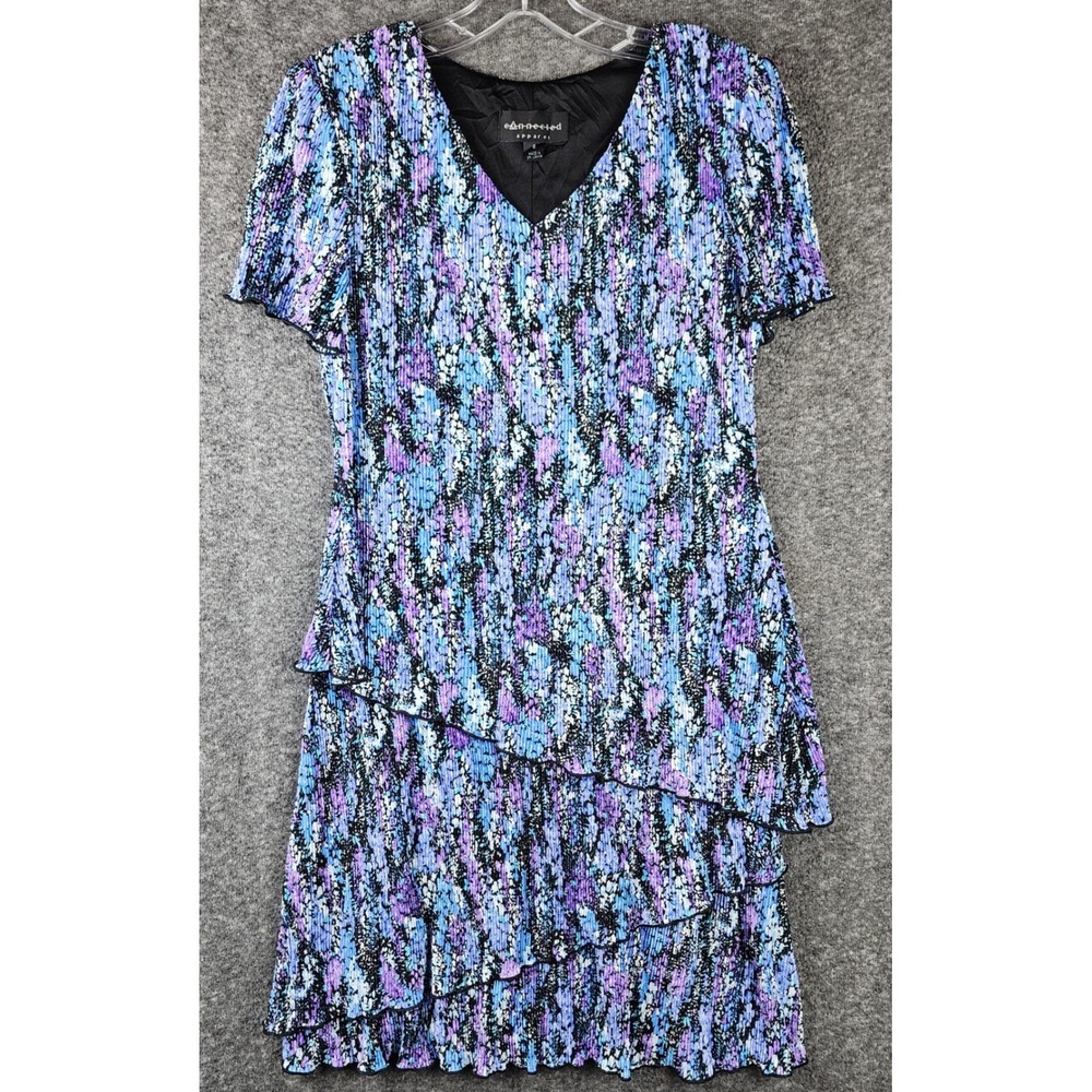 Connected Apparel Dress Womens 6 TAC00207M Blue Purple Tiered Plisse EUC